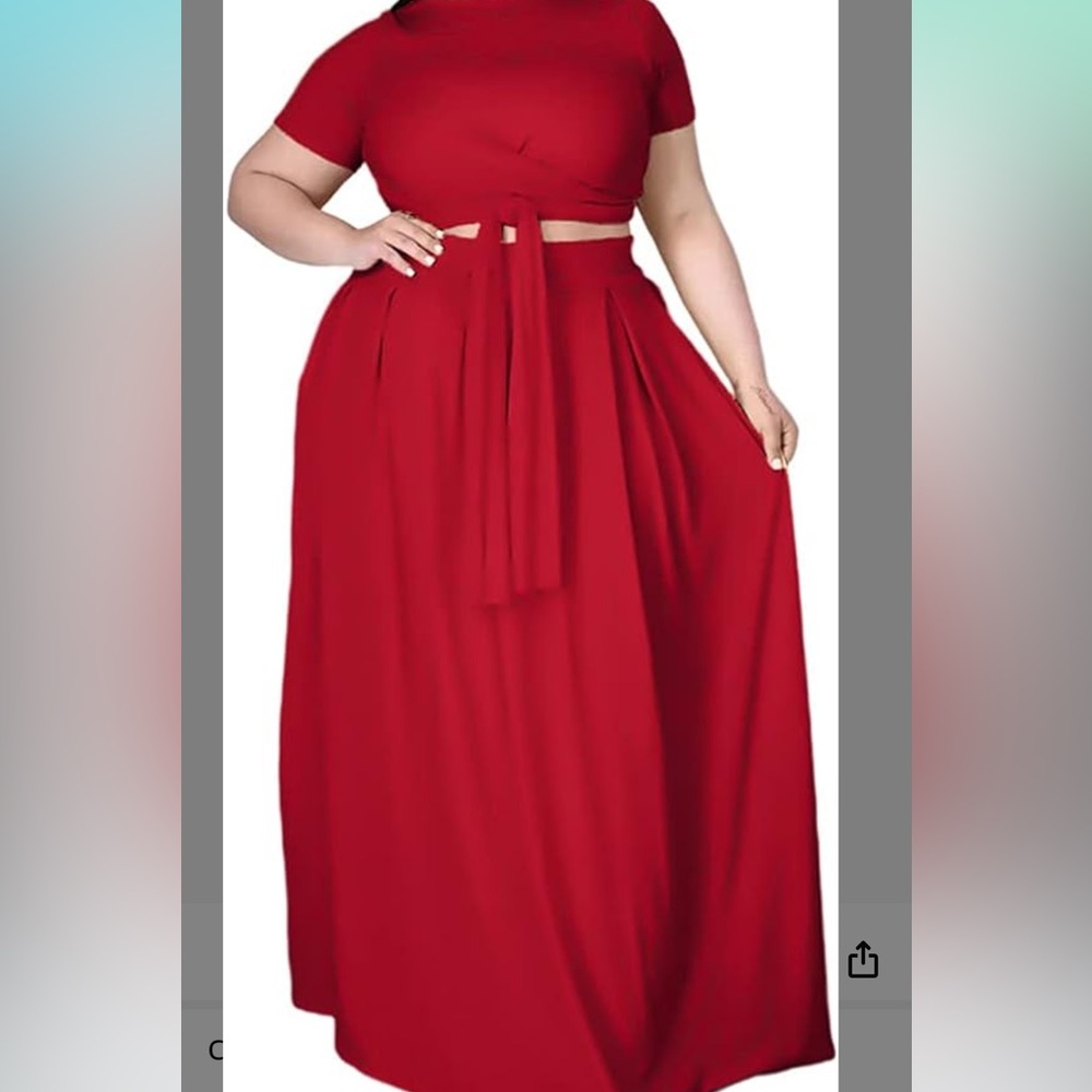 Chic Red Maxi 2 piece crop top maxi skirt set for Women
